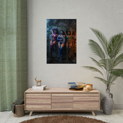 Kitana Mileena Jade Poster, Mortal Kombat Wall Art Print – Trio Decor featuring trio of fighting heroines in premium gaming room decor