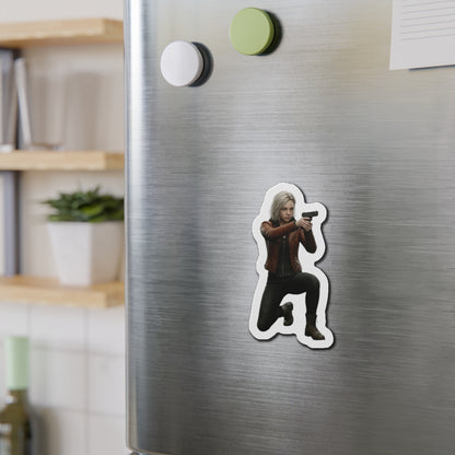 Grace Ashcroft Magnet, Resident Evil Fridge Magnet, Survival Horror Game Decor - vinyl fridge magnet showing Grace Ashcroft aiming a handgun