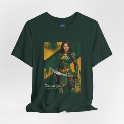 Talia al Ghul T-Shirt | DC Comics Anime Tee for Gamers & Comic Fans - anime-style Talia print on dark green Bella Canvas tee