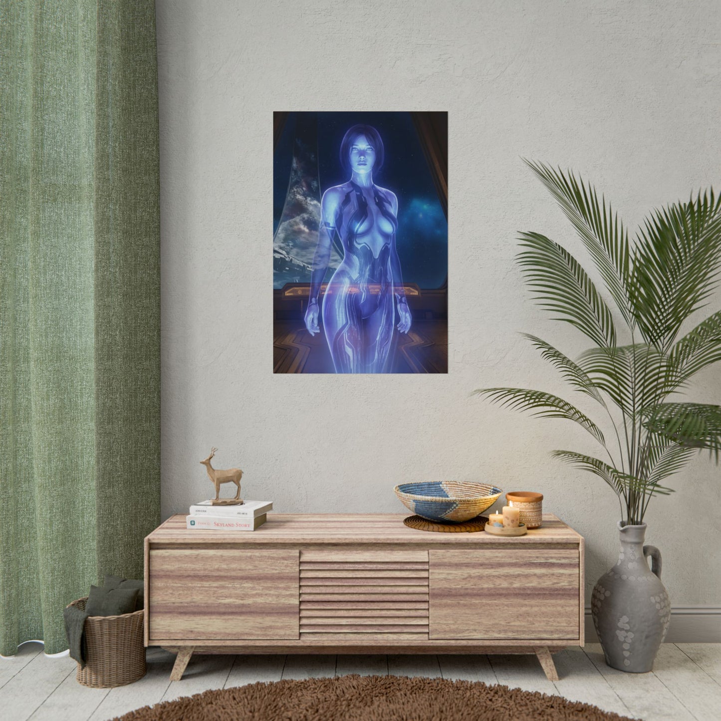 Cortana Halo Poster – Iconic Sci-Fi AI Heroine Wall Art for Gamer Decor on bedroom wall, vivid high-res print