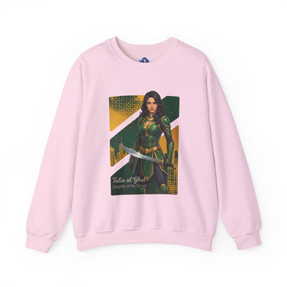 Talia al Ghul Sweatshirt, DC Comics Crewneck, Elegant Villain Apparel for Fans — pink crewneck with detailed Talia al Ghul artwork and sword