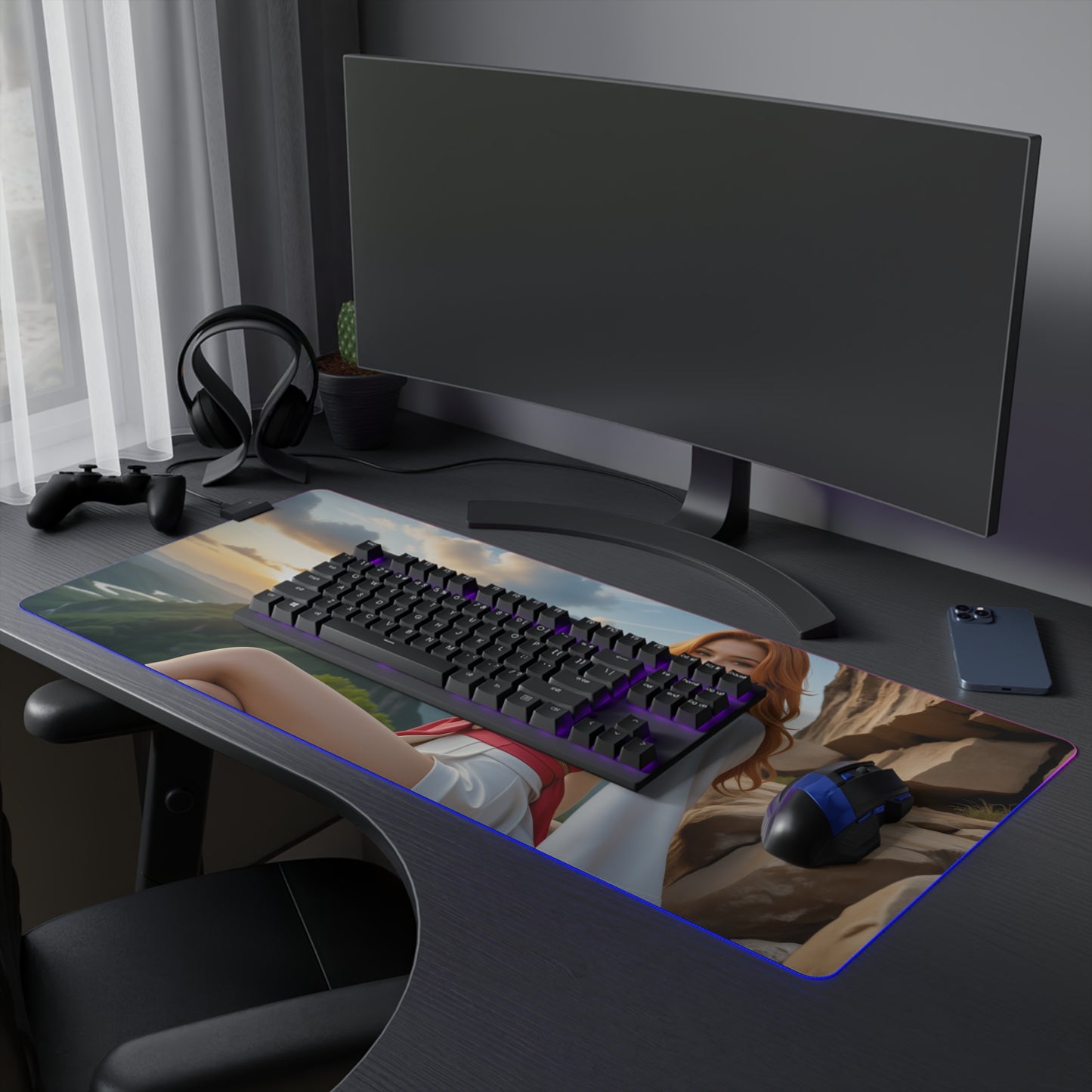 Килимок для столу Tsunade – світлодіодний RGB-підкладка, захисний набір із зображенням дівчини з аніме Вайфу