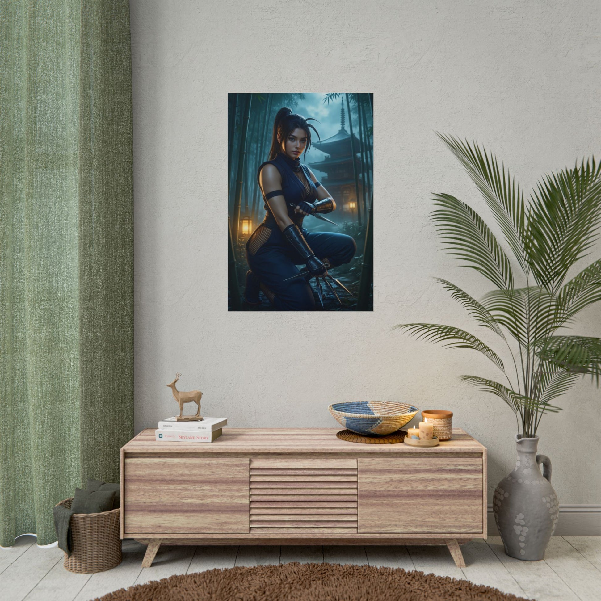 Ibuki Street Fighter Poster – Iconic Ninja Heroine Wall Art for Gamer Decor showing dynamic ninja heroine in gaming room wall art