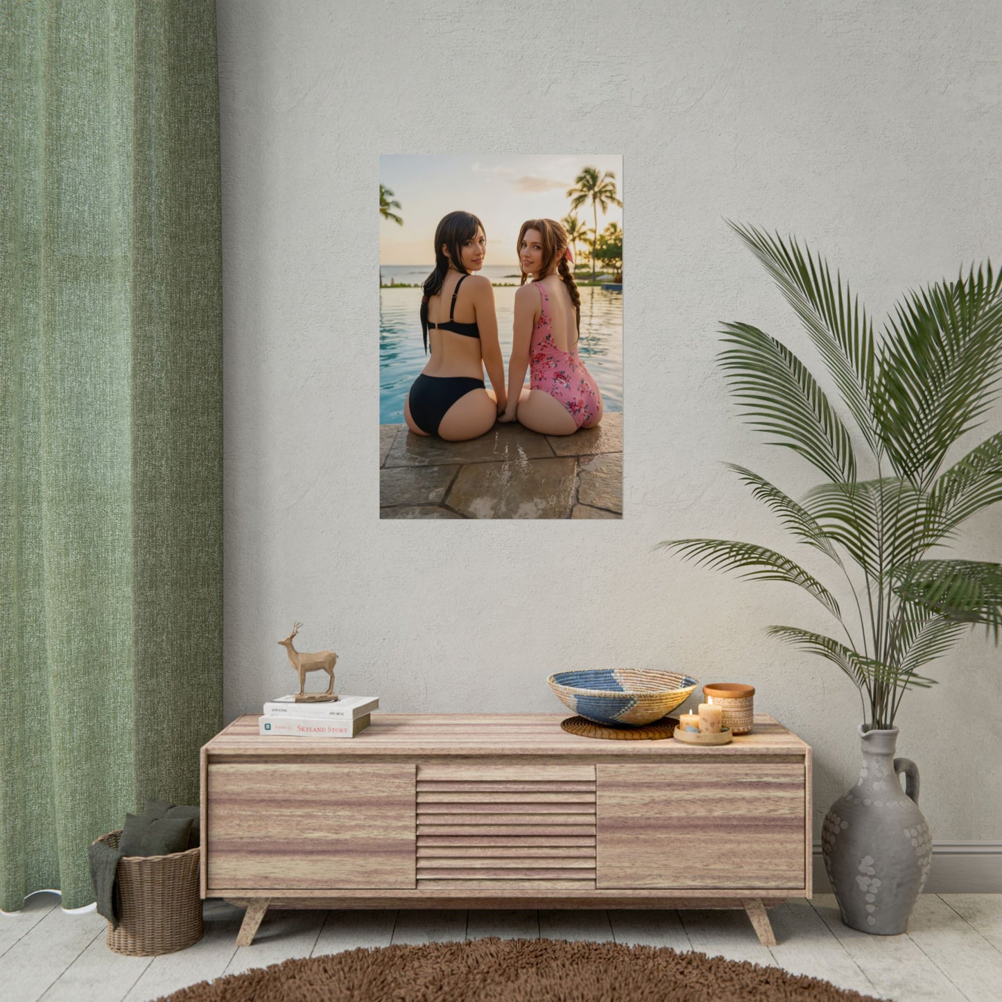 Tifa and Aerith Poster, Final Fantasy Art Print – Iconic RPG Heroines displayed as vibrant gaming-room wall art