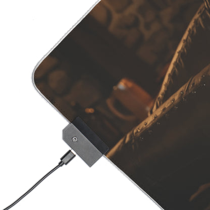 Ciri Desk Mat – LED RGB Pad, Waifu Fantasy Girl Gaming Setup LED corner close-up showing USB connector and stitched edge on dark fantasy artwork