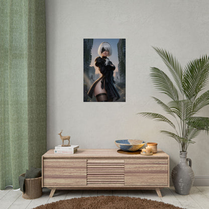 2B NieR Automata Poster Anime Android Girl Wall Art Black Outfit Woman Print Sci Fi Character Gaming Room Decor Gift