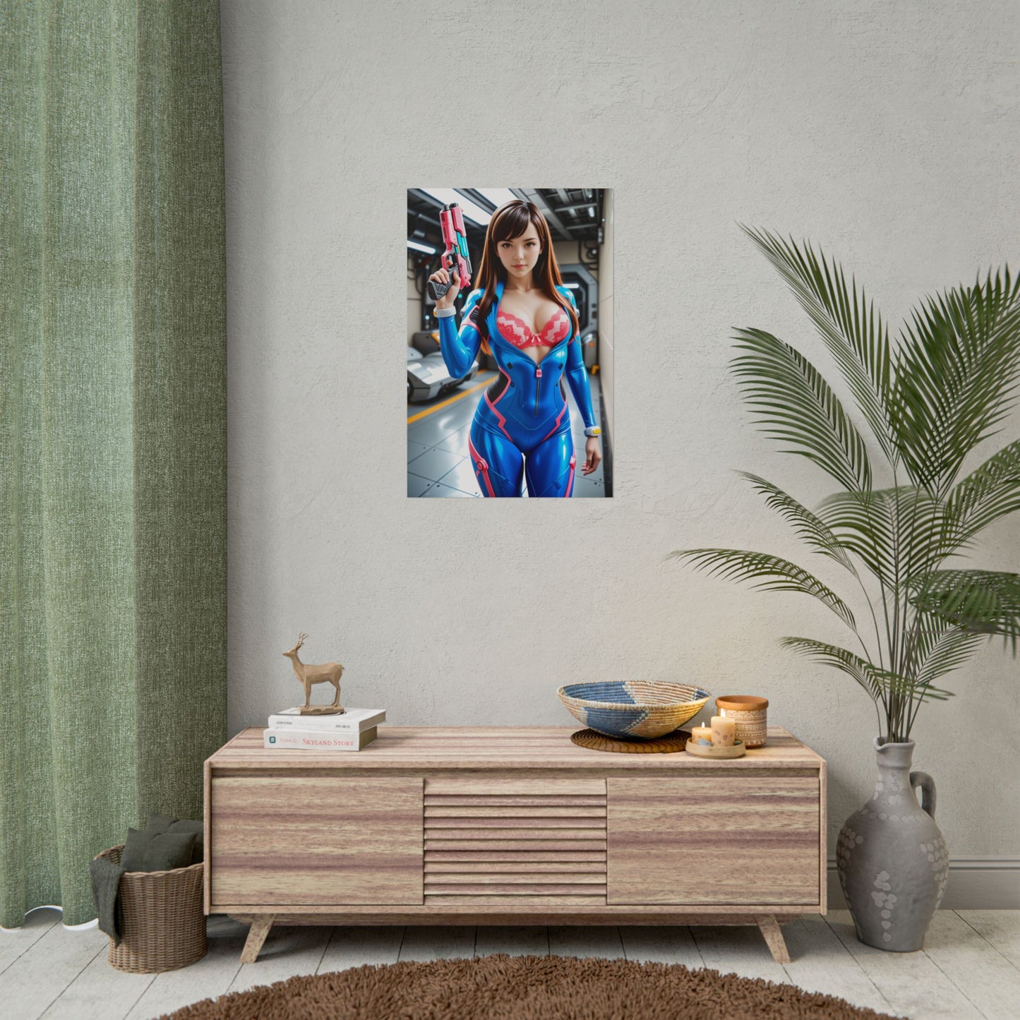 D.Va Anime Poster, Mecha Pilot Waifu Art Print, Gamer Room Wall Decoration