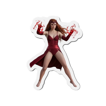 Scarlet Witch Magnet – Marvel Heroine Fridge Magnet, Anime Style Decor anime-style die-cut vinyl fridge magnet showing Scarlet Witch casting red magic