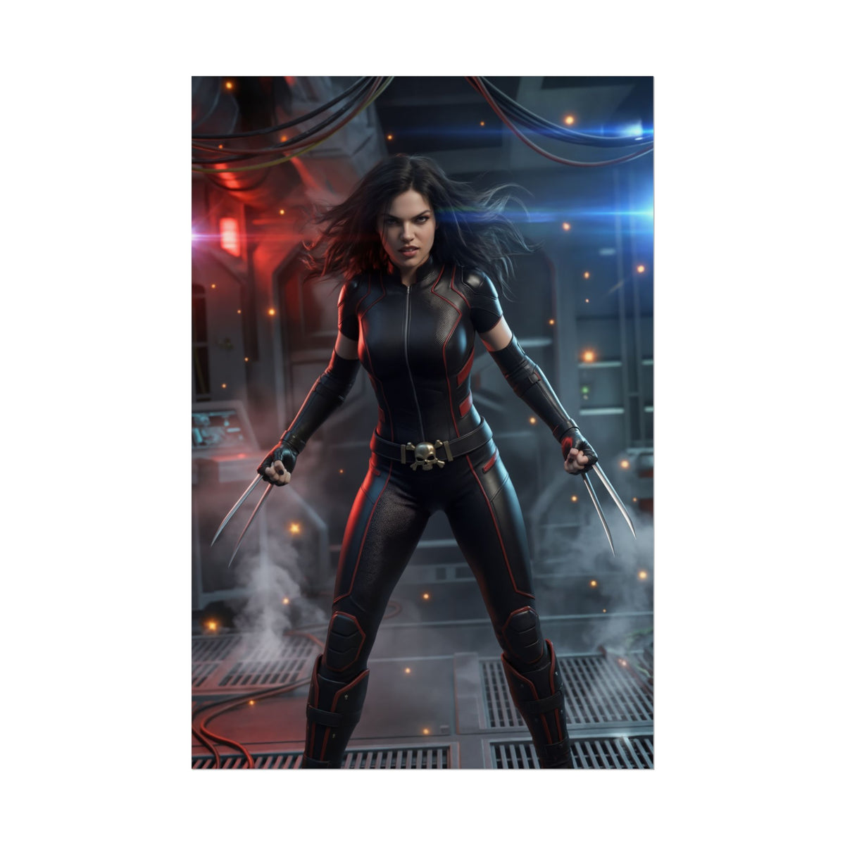 X-23 Poster, Marvel Art Print  Iconic Mutant Warrior Wall Art showing fierce X-23 in black tactical suit with extended claws, dramatic lighting