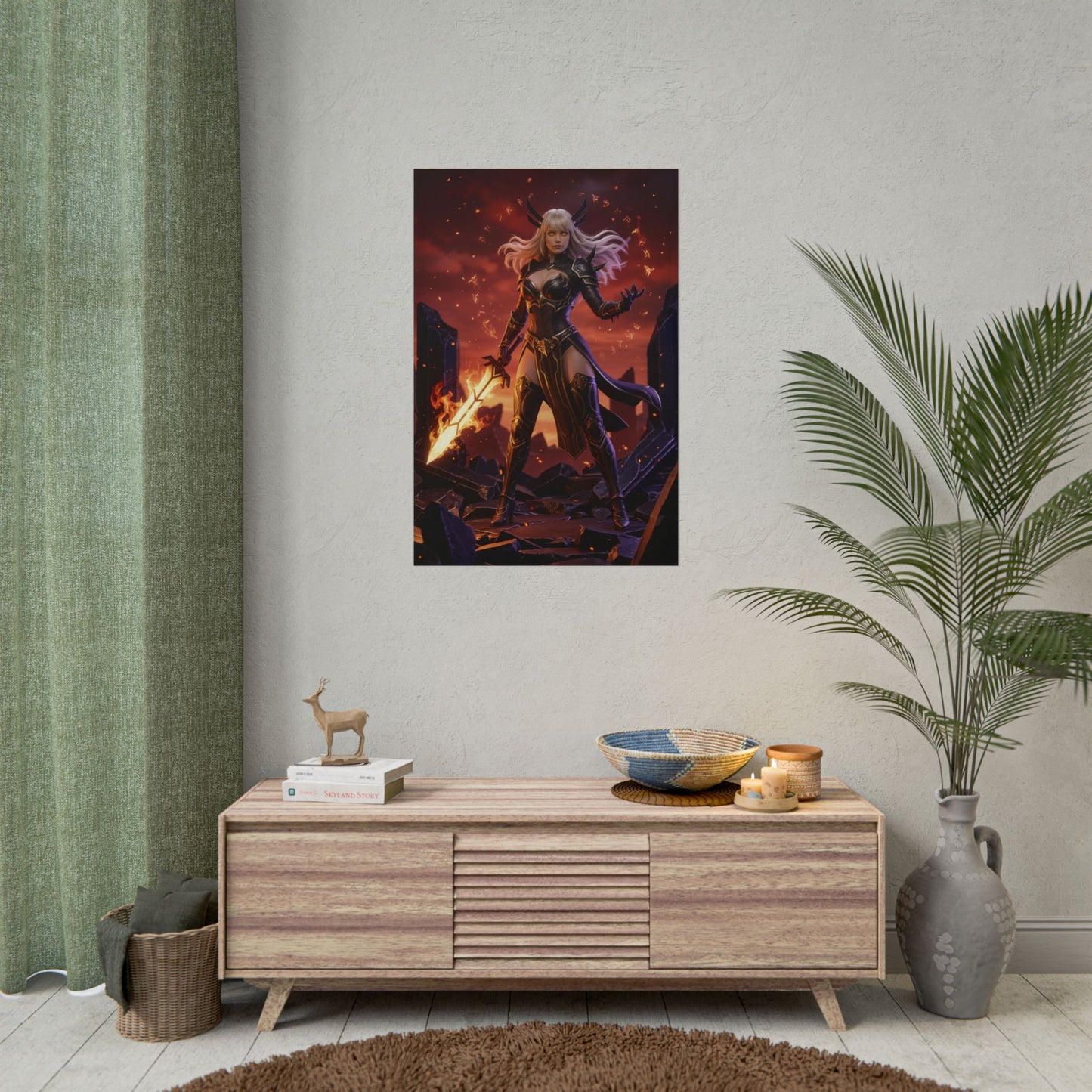 Magik Poster, Marvel Art Print – Dark Sorceress Wall Art featuring fiery comic sorceress in dark fantasy superhero scene