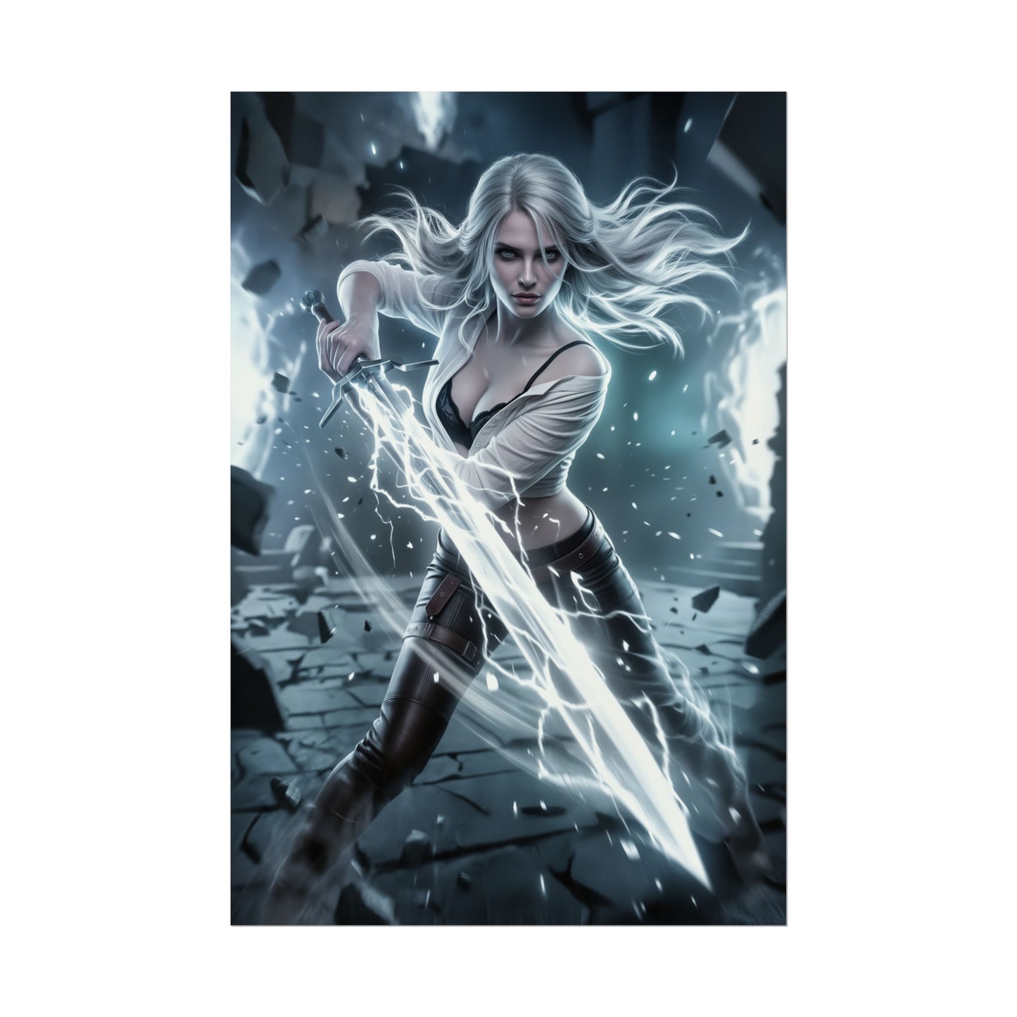 Ciri Witcher Poster, Witcher Wall Art Print, Fantasy Warrior Girl Decor, RPG Game Artwork, Gamer Room Poster