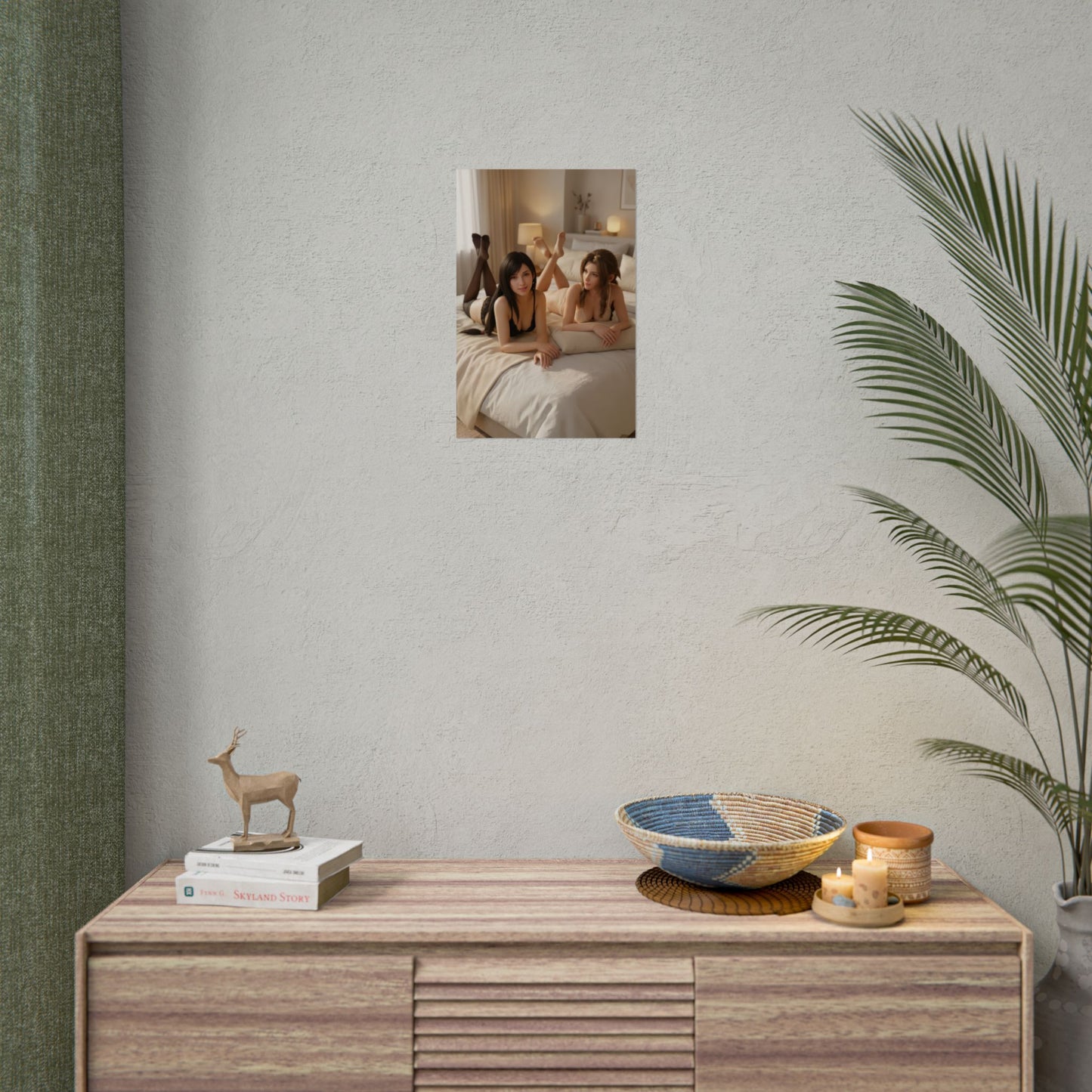 Tifa Aerith Poster, Final Fantasy VII Art Print – Gamer Gift Wall Decor displayed in minimalist gamer room decor