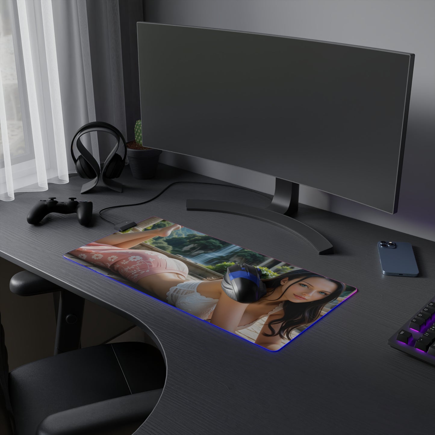 Nico Robin Desk Mat – LED RGB Pad, Calm Waifu Anime Girl Gaming Setup