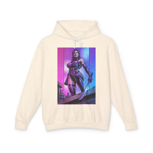 Psylocke Hoodie | Marvel Superhero Hoodie | Psionic Warrior Pullover cream pullover featuring Psylocke artwork, soft 100% ring-spun U.S. cotton