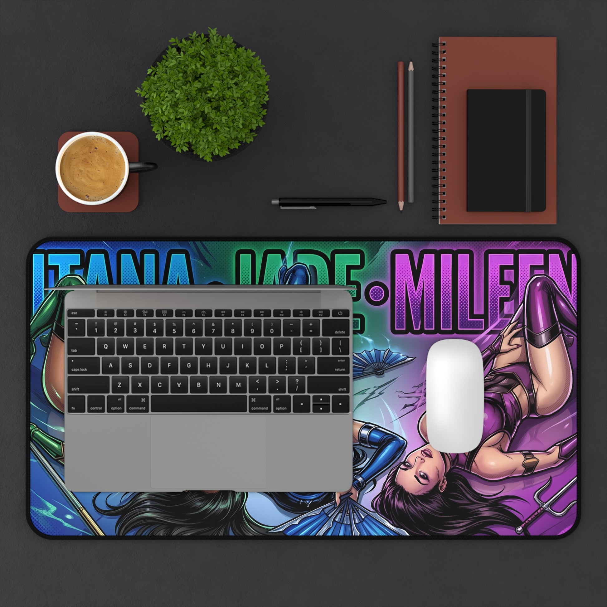 Kitana Jade Mileena Mouse Pad – Fighting Game Gaming Mouse Pad, Gamer Desk Decor showing vibrant dual-character artwork on a large gaming desk mat