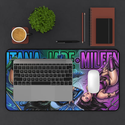 Kitana Jade Mileena Mouse Pad – Fighting Game Gaming Mouse Pad, Gamer Desk Decor showing vibrant dual-character artwork on a large gaming desk mat