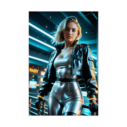 Rogue Cyberpunk 2077 Poster – Iconic Cyberpunk Heroine Wall Art Decor, glossy high-res poster of a futuristic female protagonist