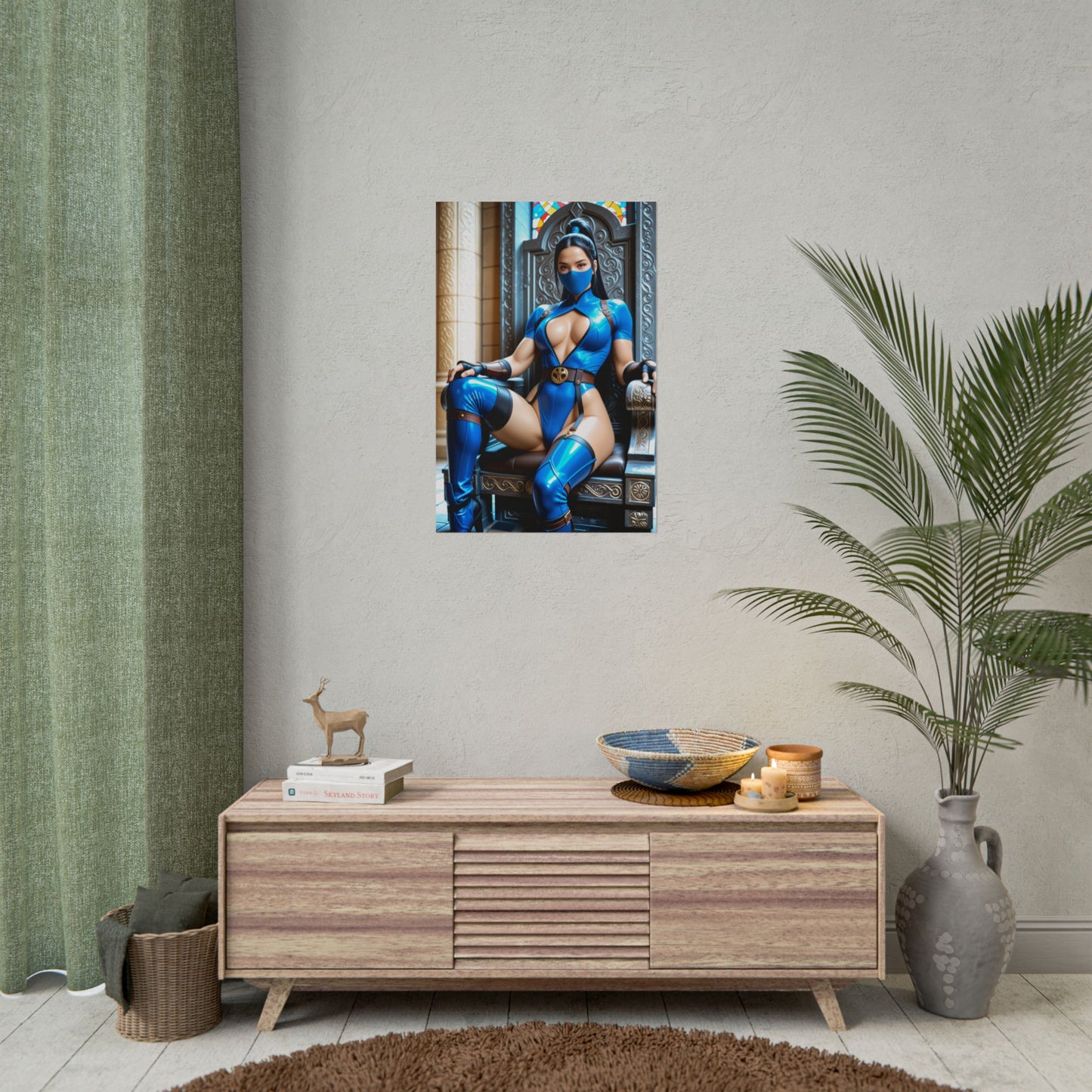 Kitana Poster, Mortal Kombat Anime Girl Art Print, Waifu Fighter Wall Decor
