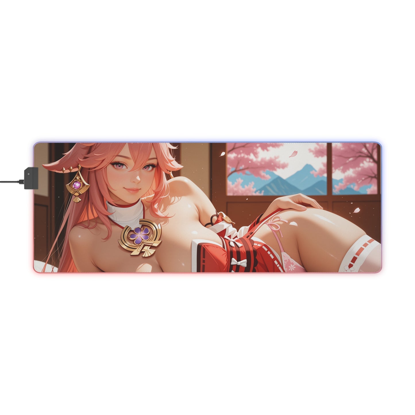 Килимок для столу Yae Miko – світлодіодний RGB-підсвітлювальний килимок, ігровий комплект із зображенням дівчини з аніме Waifu