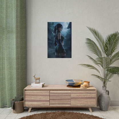 Alt Tag: Yuffie Poster, Final Fantasy Art Print – Iconic Ninja RPG Heroine on wall in modern gaming room with vivid ultra-high resolution colors