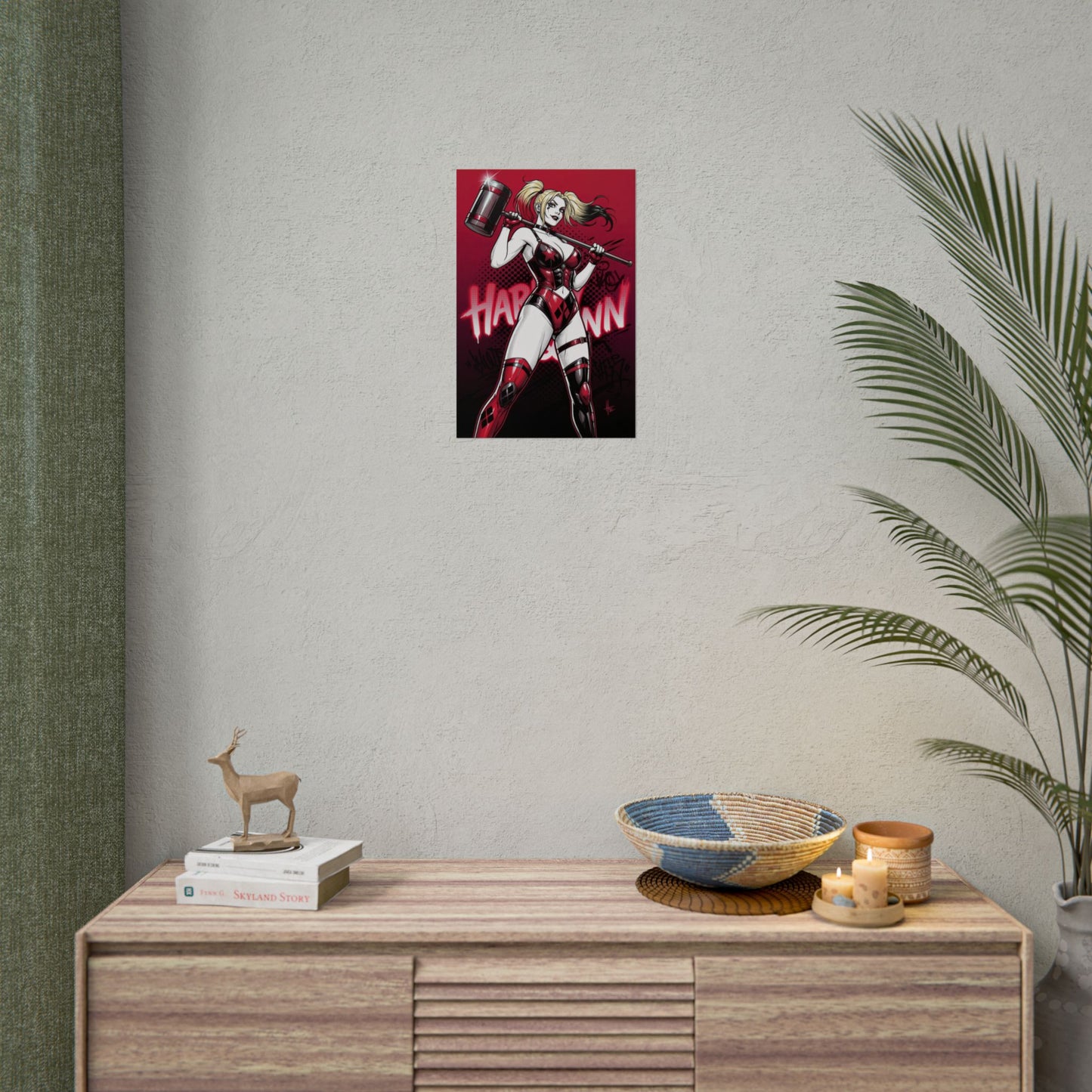 Harley Quinn Poster / Harley Quinn Wall Art / Harley Quinn Art Print / DC Comics Poster - bold red & black Harley Quinn with hammer on wall
