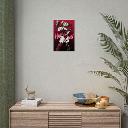 Harley Quinn Poster / Harley Quinn Wall Art / Harley Quinn Art Print / DC Comics Poster - bold red & black Harley Quinn with hammer on wall