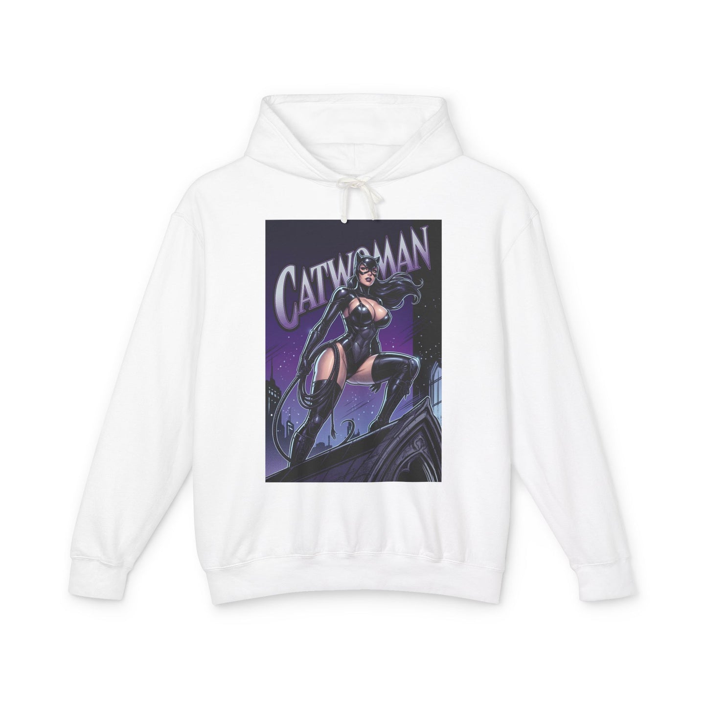 Catwoman Hoodie | DC Anti-Hero Hoodie | Gotham Thief Pullover white pullover featuring bold Catwoman comic art, soft 100% ring-spun U.S. cotton