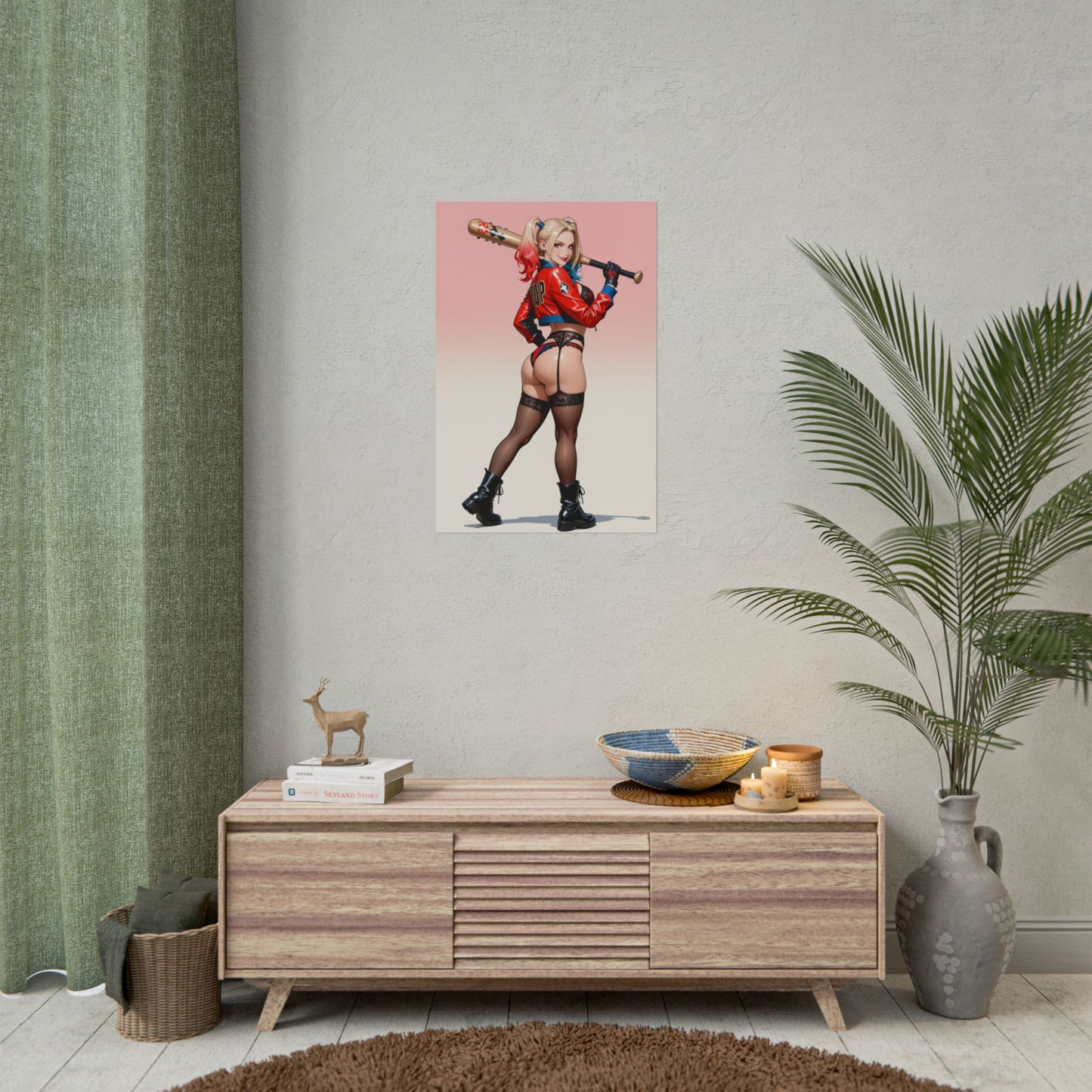 Harley Quinn Anime-Poster, Kunstdruck der frechen Waifu, Gamer-Girl-Deko