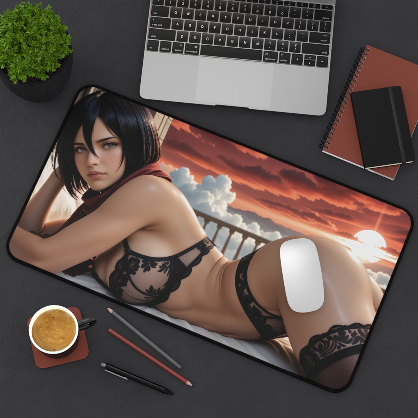 Gaming Mouse Pad – Mikasa Ackerman Desk Mat, AOT Anime Girl Battle Setup
