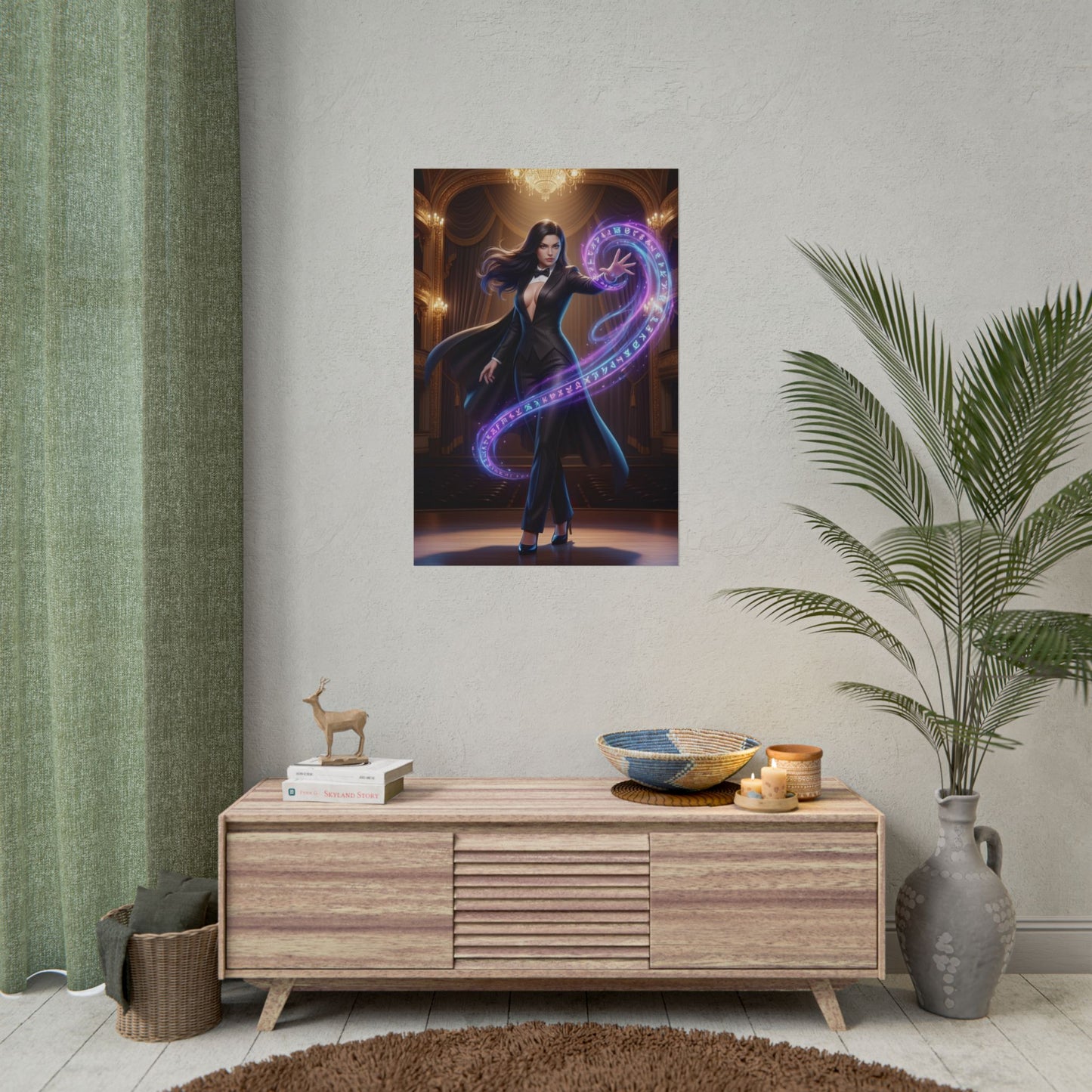 Zatanna Poster, DC Comics Art Print – Magical Heroine Wall Art displayed in a modern gamer room setting