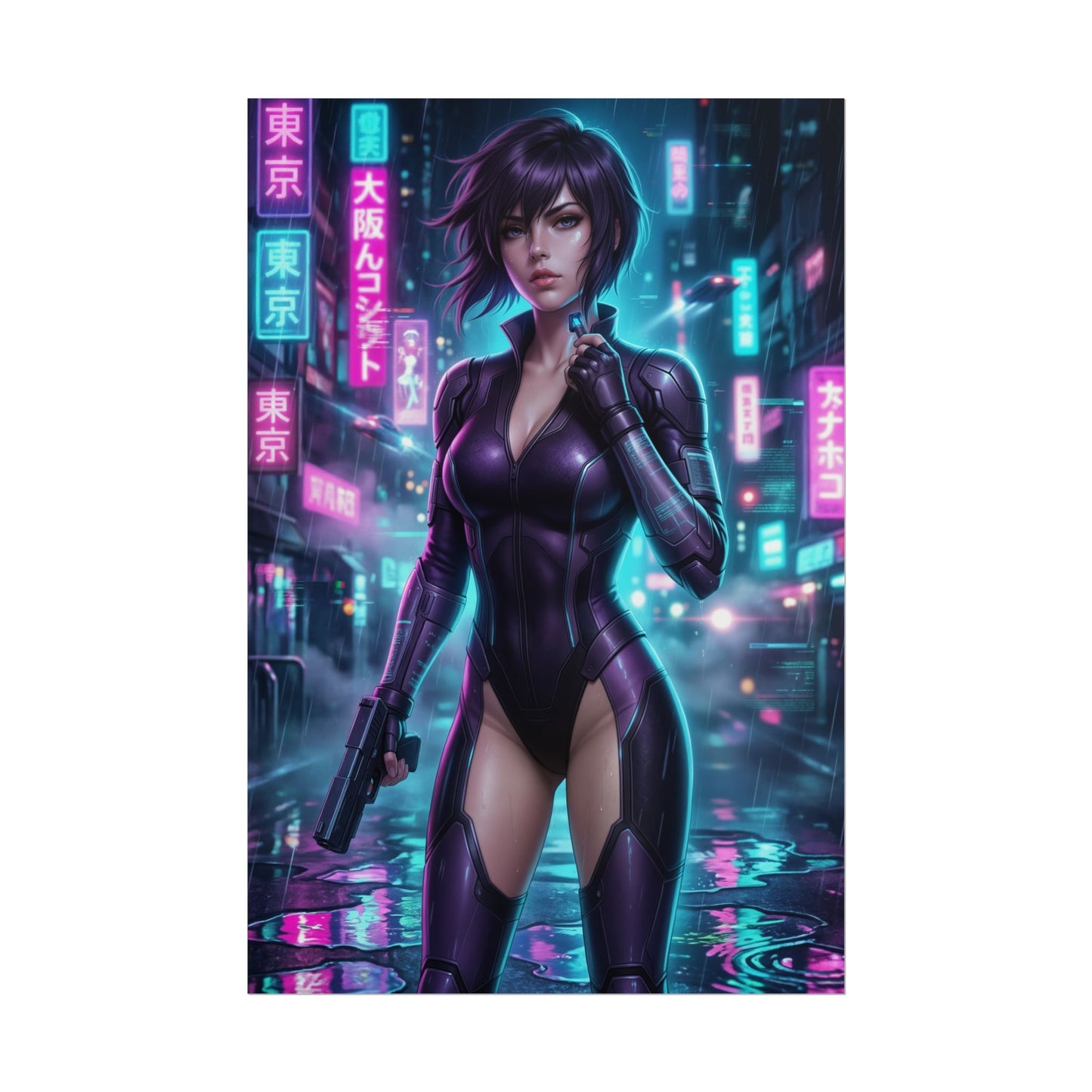 Motoko Kusanagi Ghost in the Shell Poster Cyberpunk Anime Woman Wall Art Sci Fi Girl Print Futuristic Character Gaming Room Decor Gift