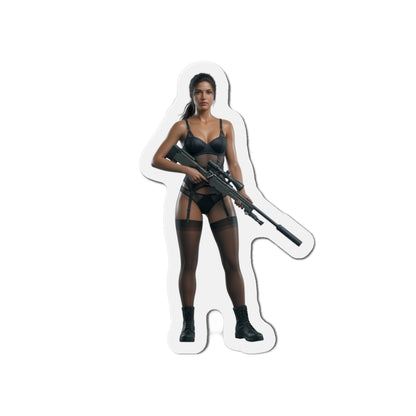 Quiet Magnet – Metal Gear Solid V Fridge Magnet, Game Character Decor premium die-cut vinyl magnet of Quiet holding a sniper rifle in anime-style art
