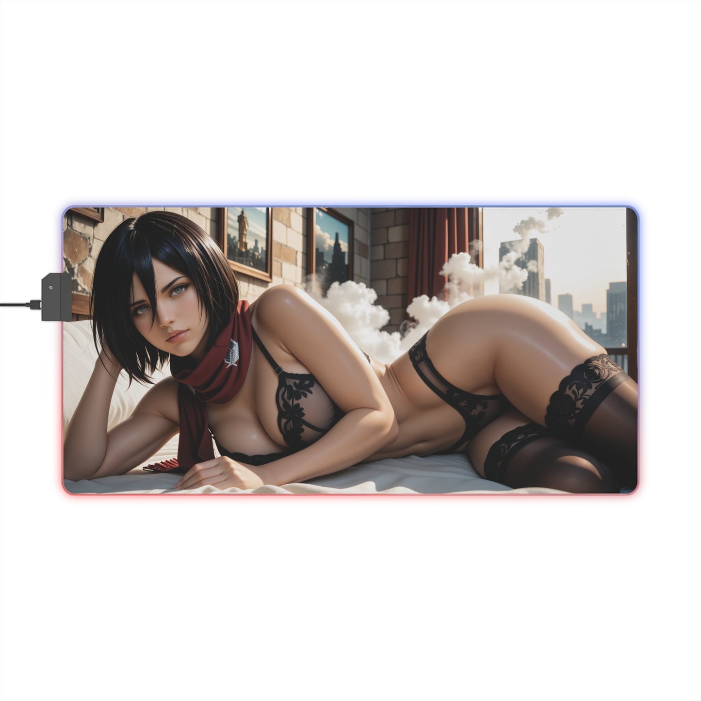 Mikasa Ackerman Desk Mat – LED RGB Pad, Waifu Anime Girl Gaming Setup