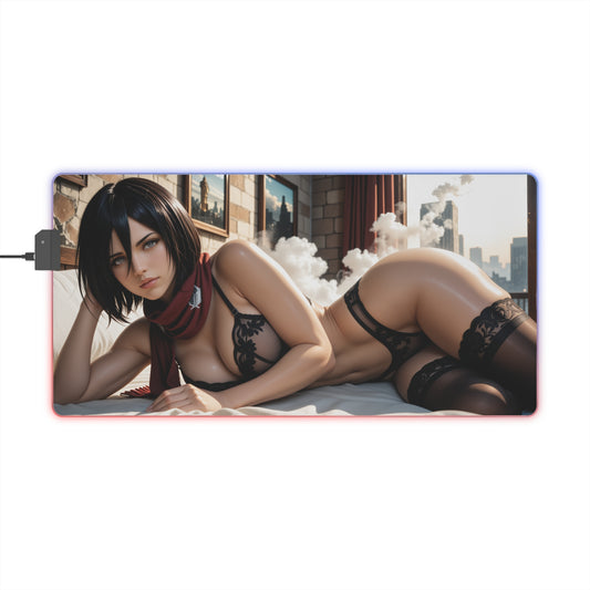 Mikasa Ackerman Desk Mat – LED RGB Pad, Waifu Anime Girl Gaming Setup