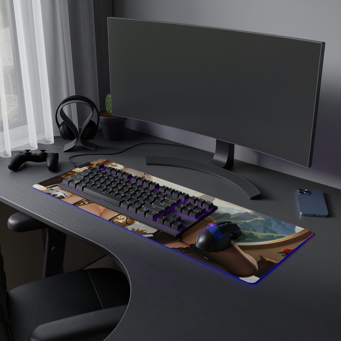 Ningguang Desk Mat – LED RGB Pad, Waifu Anime Girl Gaming Setup