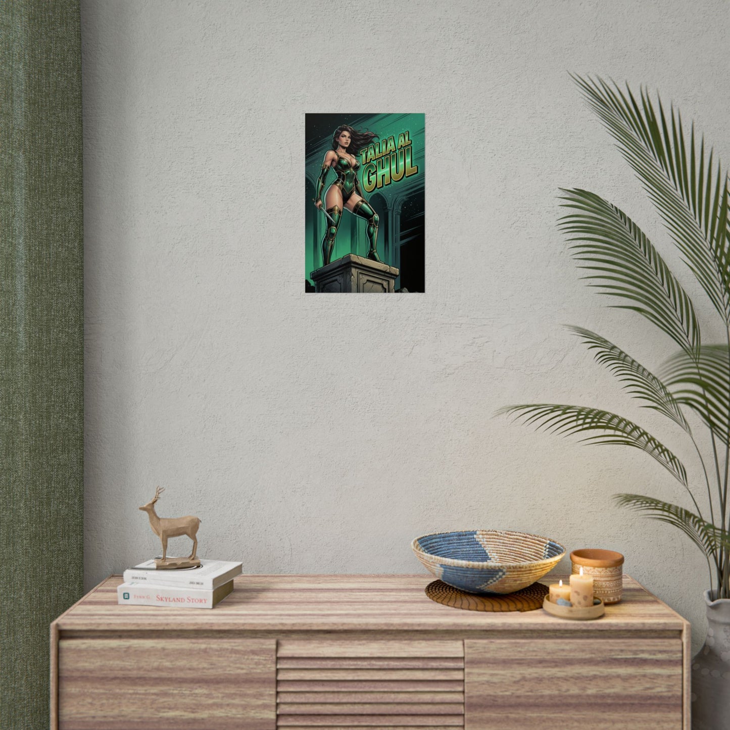 Talia al Ghul Poster / Talia al Ghul Wall Art / Talia al Ghul Art Print / DC Comics Poster — emerald-toned warrior woman on a pedestal