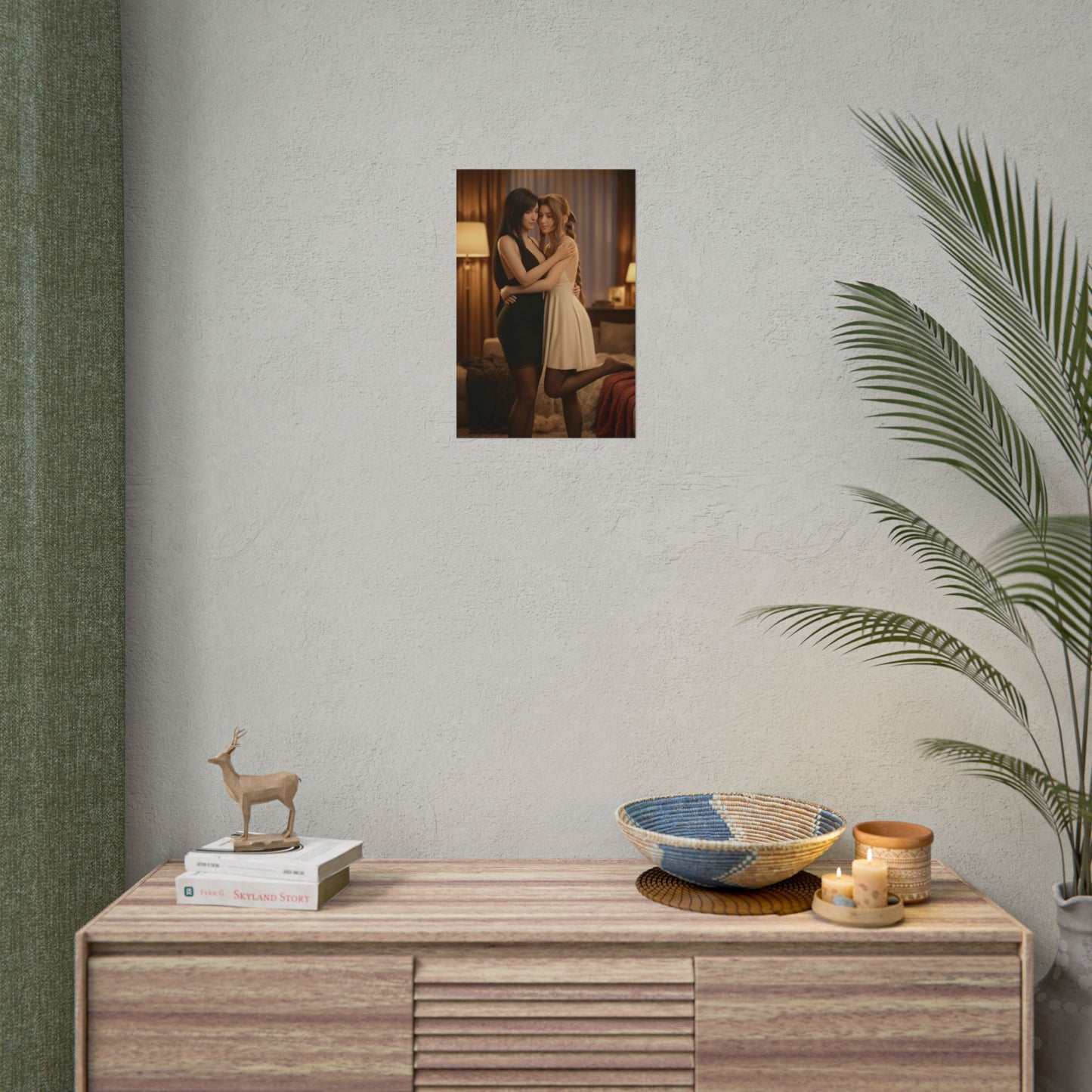 Tifa Aerith Poster, Final Fantasy VII Art Print – RPG Heroines Wall Art hanging above dresser in cozy gamer room decor
