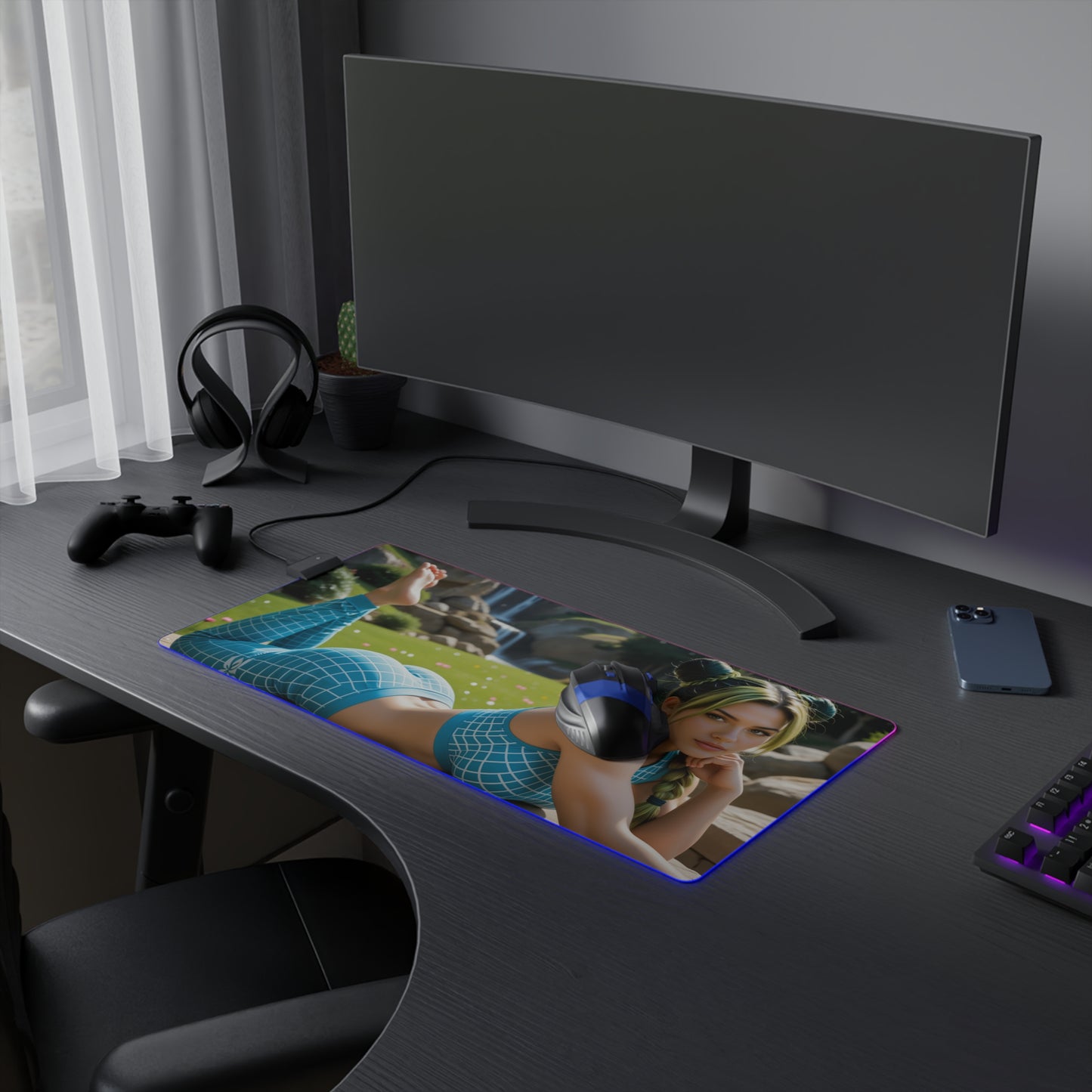 Килимок для столу Jolyne Cujoh – світлодіодний RGB-підсвітлювальний килимок, стильна конфігурація з аніме-дівчиною Вайфу