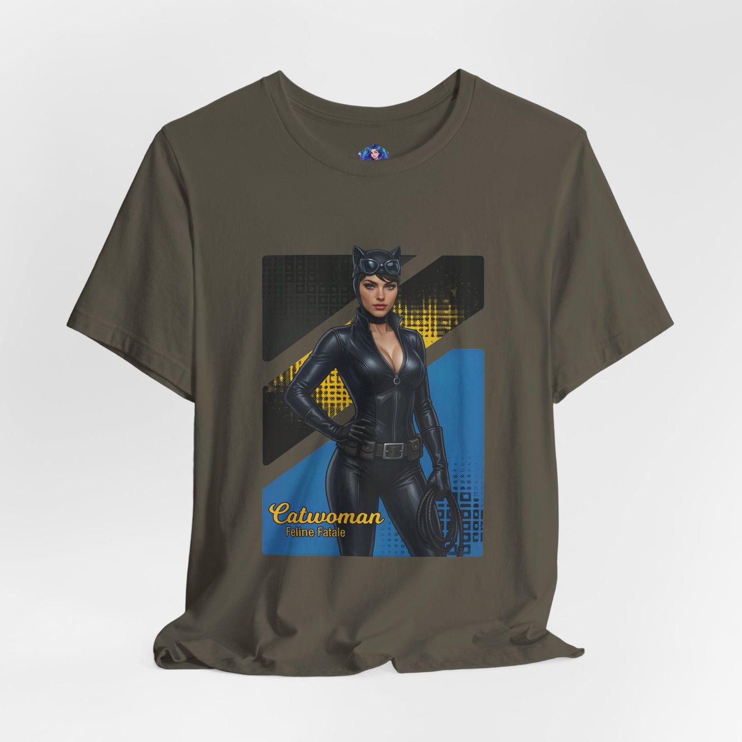 Catwoman T-Shirt | DC Comics Anime Tee for Gamers & Comic Fans — anime-style Catwoman illustration on Bella Canvas 3001 unisex tee