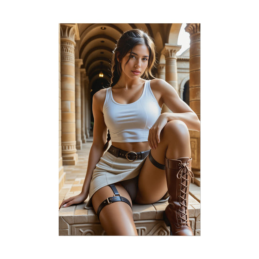 Lara Croft Poster – Adventurer Wall Art Print, Perfect Gift for Gamer Fans featuring high-res adventurer heroine pose in arched corridor