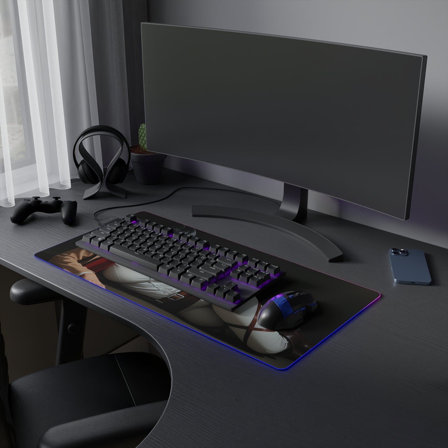 Килимок для столу Mikasa Ackerman – світлодіодний RGB-підсвітлювальний килимок, ігрова конфігурація для дівчат з аніме Waifu