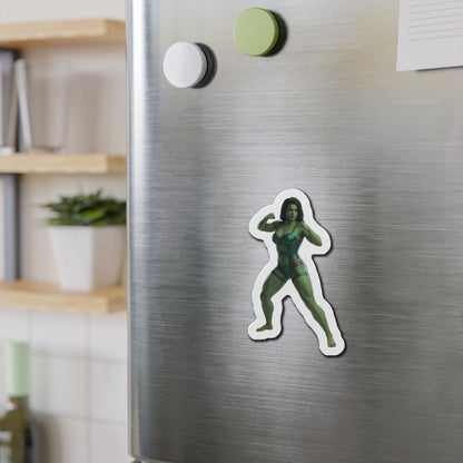She-Hulk Magnet – Marvel Heroine Fridge Magnet, Anime Style Decor – die-cut vinyl fridge magnet showing confident anime-style She-Hulk character