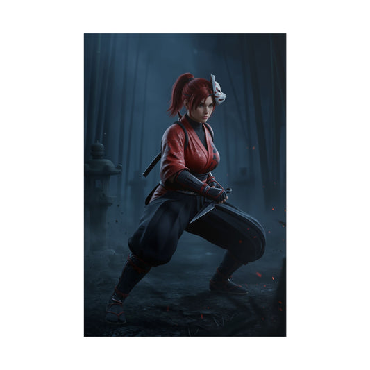 Kunimitsu Poster, Tekken Art Print – Iconic Ninja Heroine Wall Art: dramatic Kunimitsu ninja pose in red kimono, high‑resolution gaming wall art for collectors