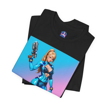 Samus Aran Grafik-T-Shirt | Sci-Fi-Kopfgeldjäger-T-Shirt für Gamer | Anime-Kriegerinnen-Shirt