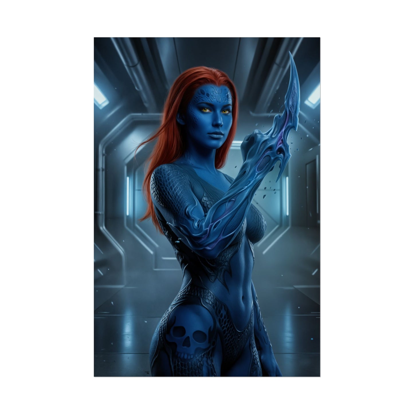 Mystique Poster, X Men Wall Art Print, Blue Mutant Girl Decor, Comic Character Artwork, Gift for Fan