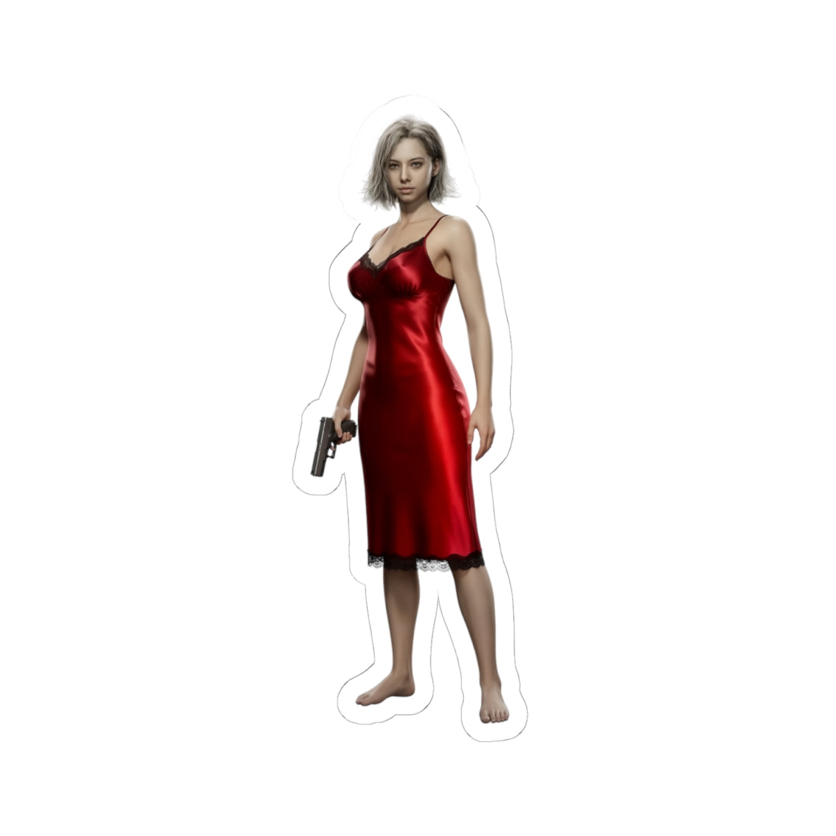 Grace Ashcroft Sticker, Resident Evil Sticker, Laptop Sticker, Gaming Fan Gift - vinyl laptop sticker of Grace Ashcroft in red dress holding a handgun
