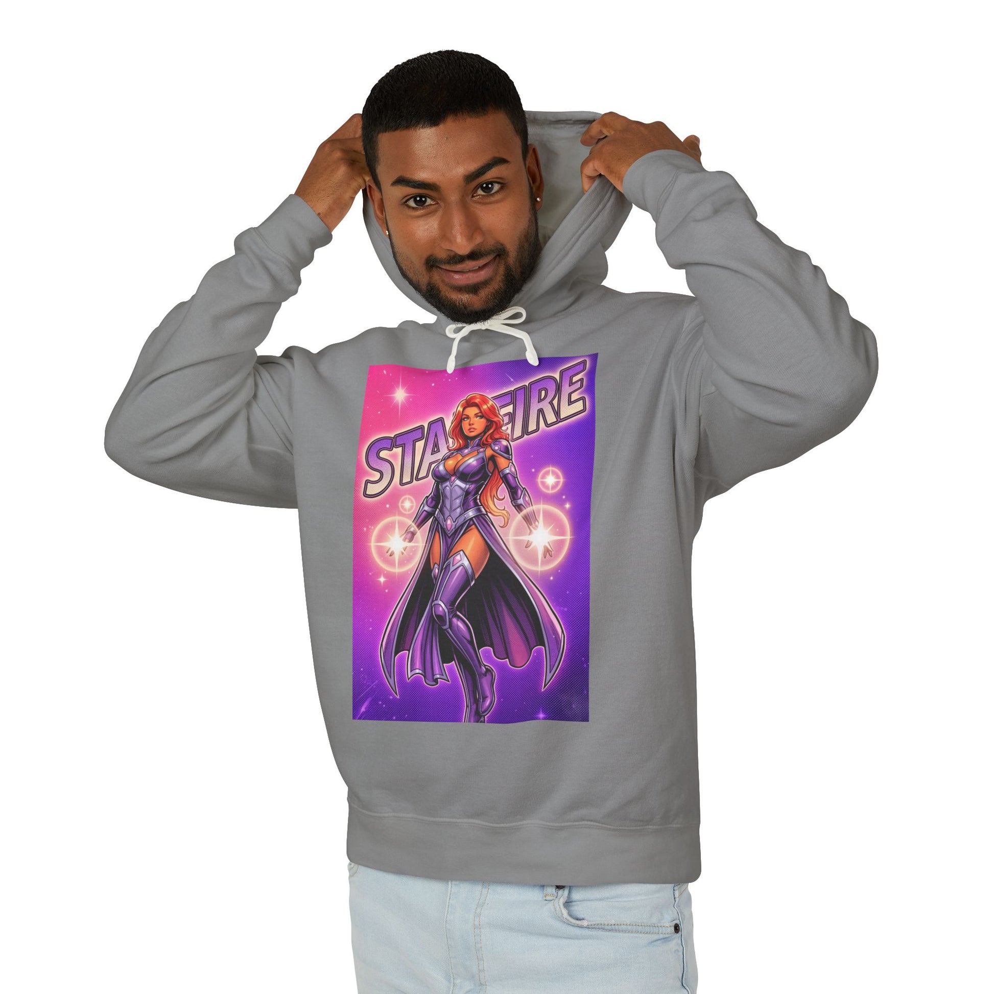 Starfire Hoodie | DC Superhero Hoodie | Cosmic Princess Pullover - gray streetwear hoodie featuring vibrant Starfire graphic on front