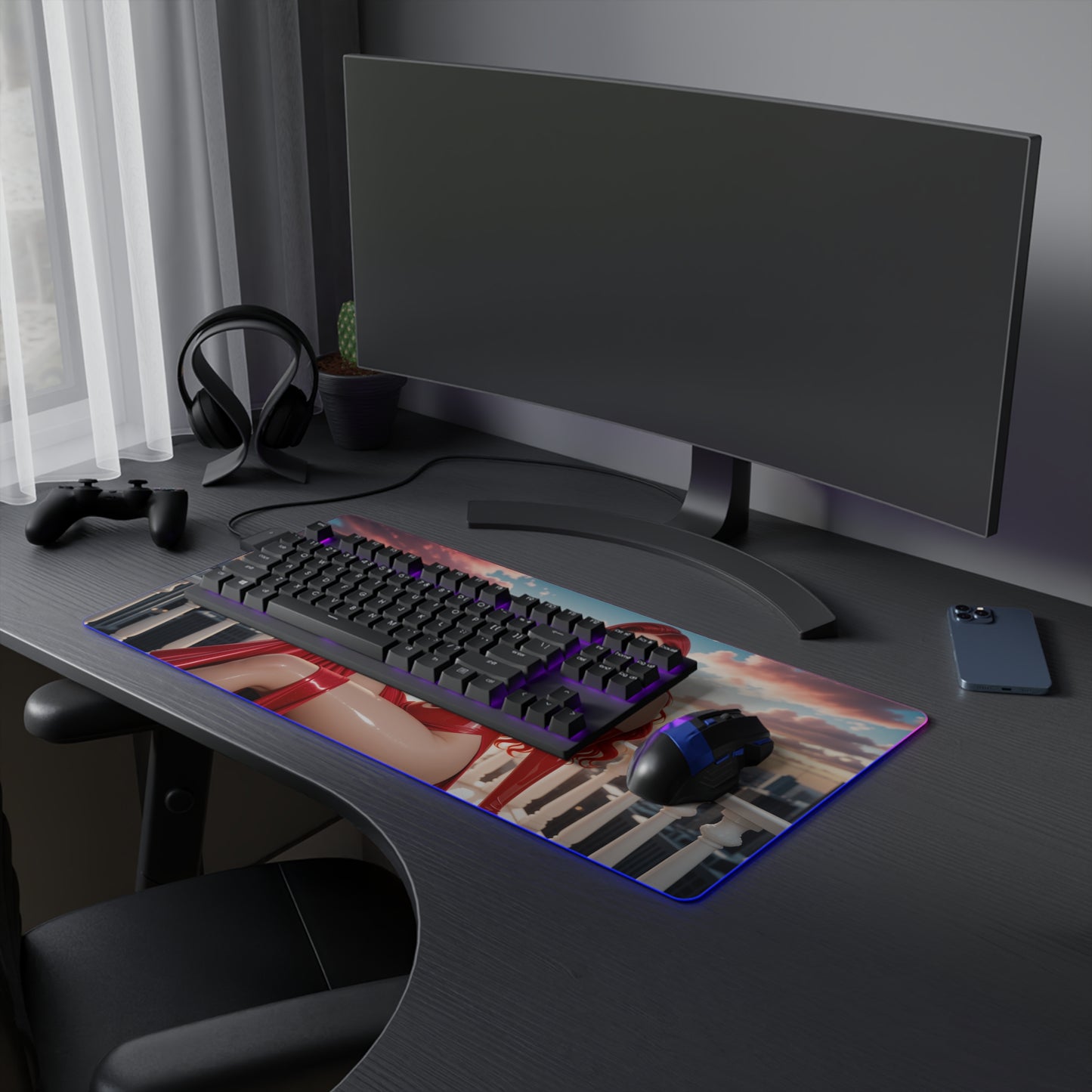 Jessica Rabbit Schreibtischunterlage – LED RGB-Pad, elegantes Waifu-Anime-Girl-Setup