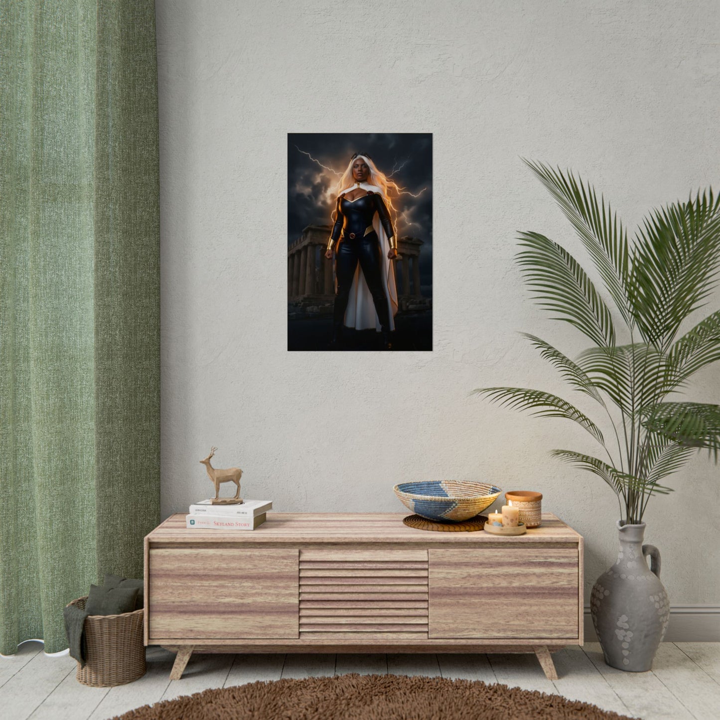 Storm Poster, Marvel X-Men Art Print, Iconic Weather Hero Wall Decor - dramatic Storm superhero poster displayed in modern living room