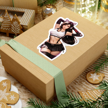 Tifa Lockhart Sticker – Fantasy Game Vinyl Sticker for Laptops & Indoor Decor on a gift box.
